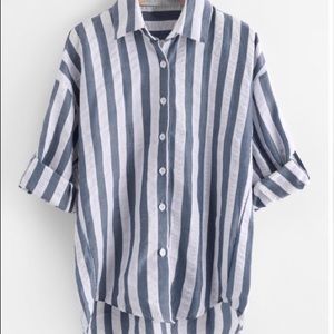 NWOT- SheIn white and denim striped button up
